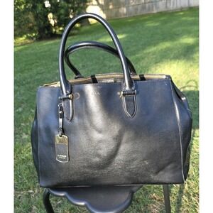 Lauren Ralph Lauren Saffiano Stefanie II Satchel Black Cow Leather Gold Hardware